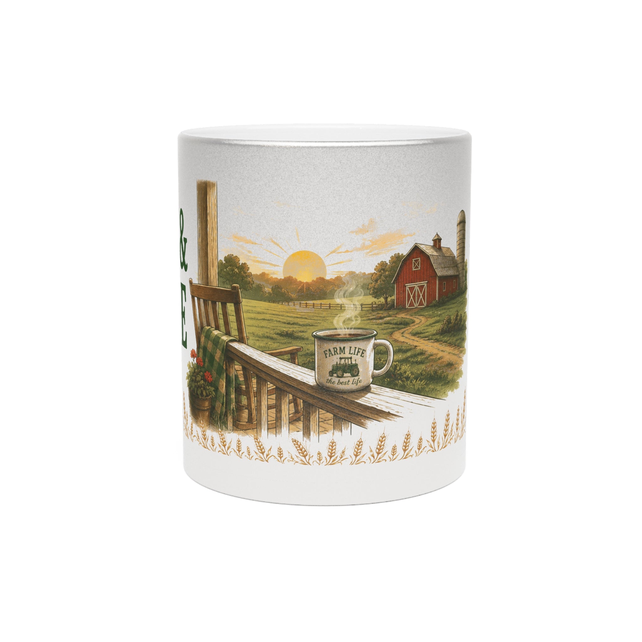 Rise & Shine Farmhouse Metallic Mug — Sunrise Coffee Cup (Silver/Gold)