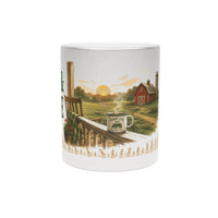 Rise & Shine Farmhouse Metallic Mug — Sunrise Coffee Cup (Silver/Gold)