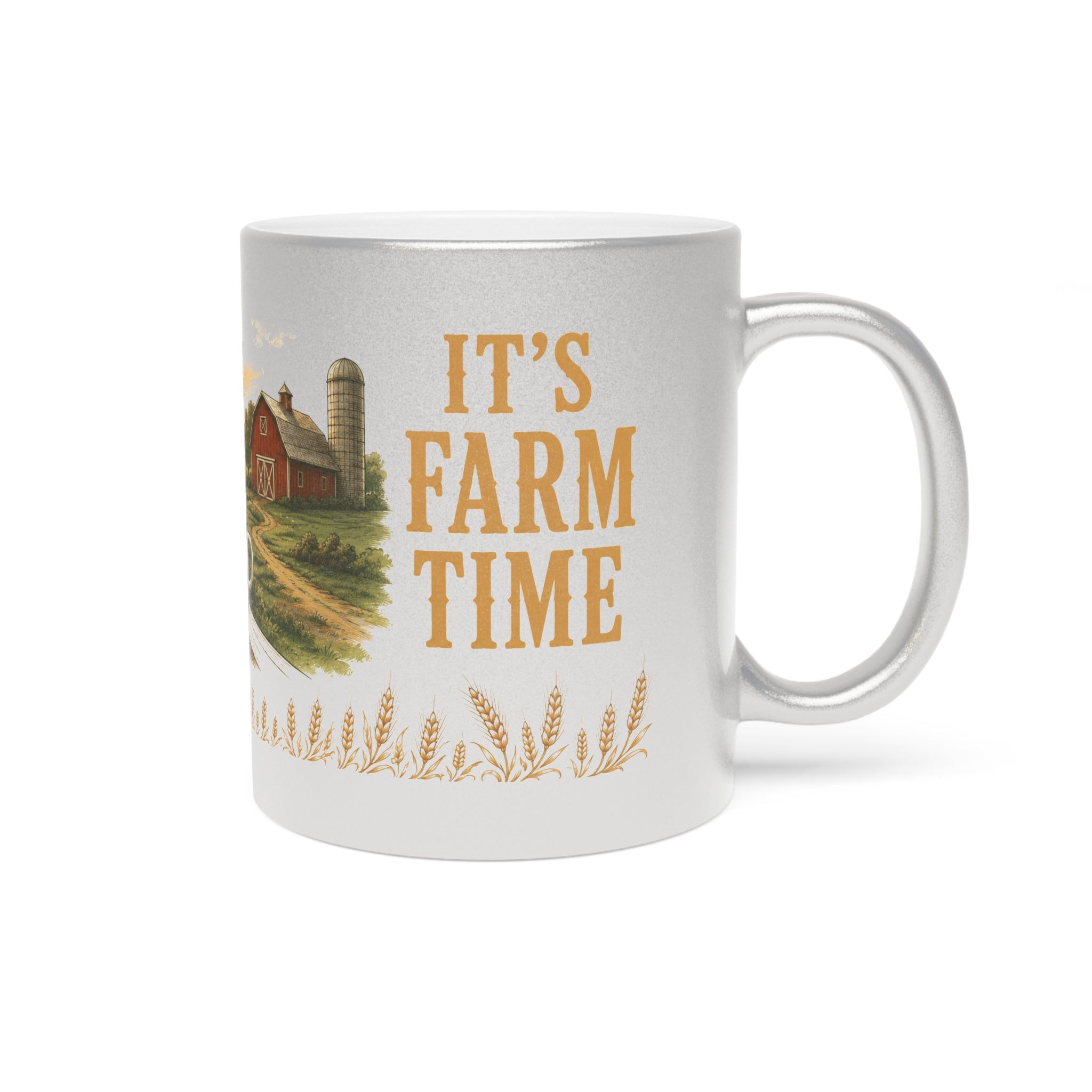 Rise & Shine Farmhouse Metallic Mug — Sunrise Coffee Cup (Silver/Gold)