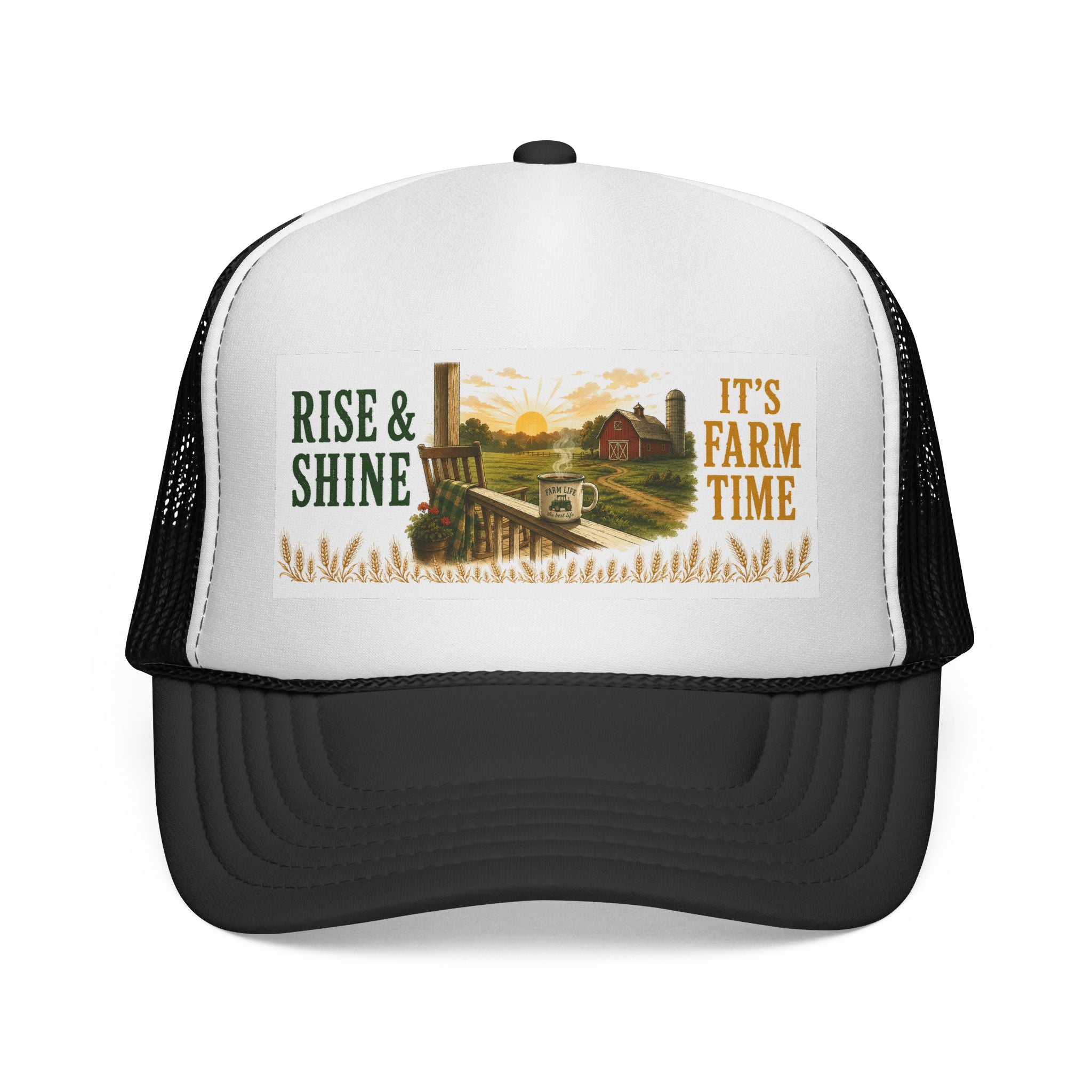 Rise & Shine It’s Farm Time Trucker Cap — Vintage Rustic Farmhouse Hat