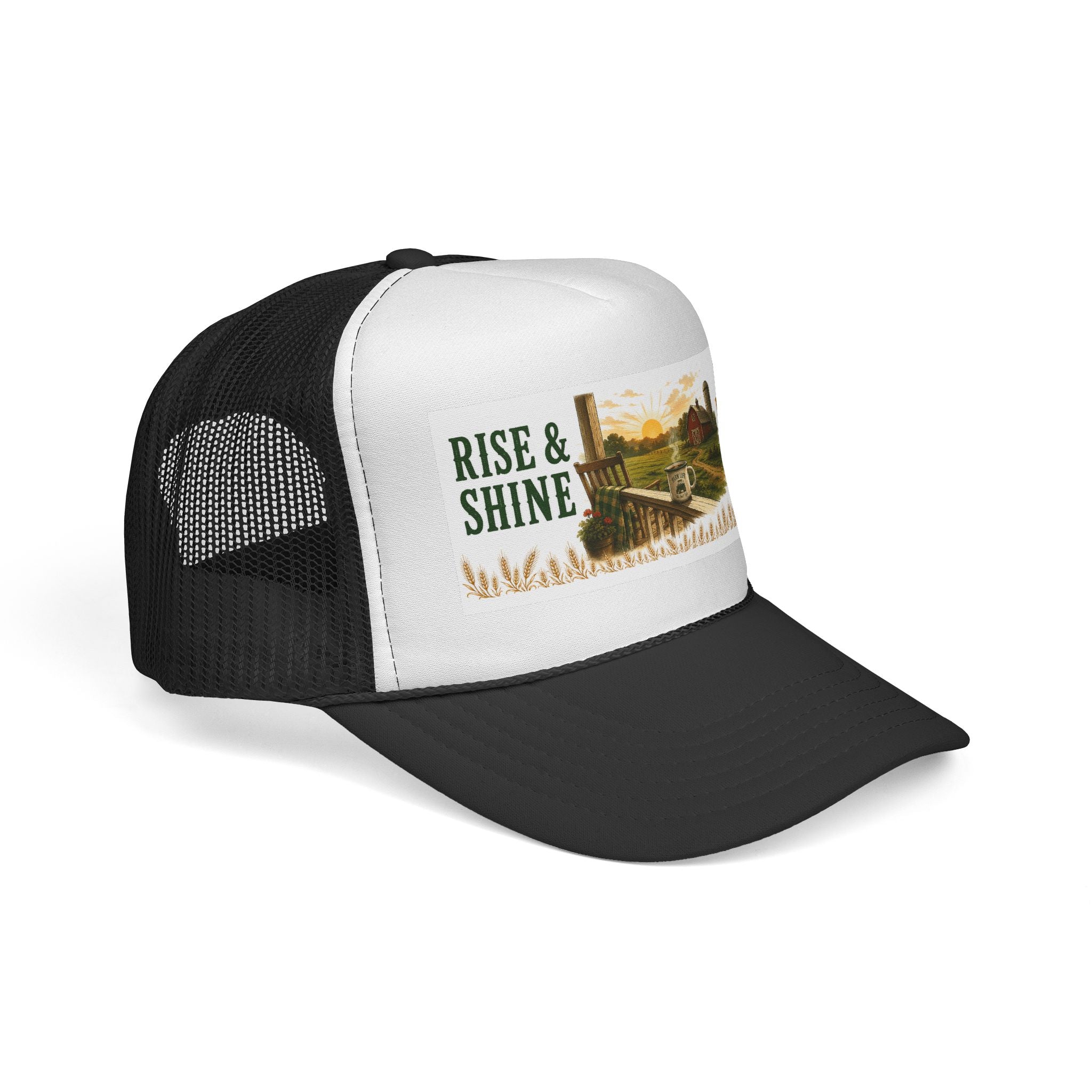 Rise & Shine It’s Farm Time Trucker Cap — Vintage Rustic Farmhouse Hat