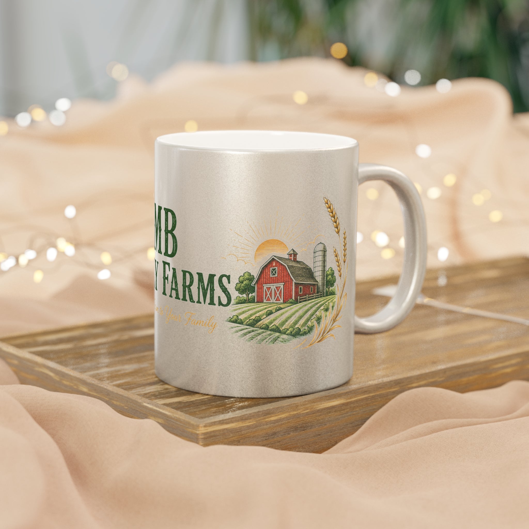 OMB Family Farms silver metallic-coated Ceramic Mug